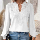 Lace Lantern Sleeve V-Neck Blouse