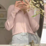 Women's Button-Up Knit Cardigan-Pink-1