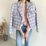 Women's Textured Tweed Cropped Jacket-Blue-1