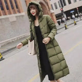 Women's Hooded Long Puffer Coat-Army Green-1