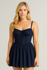 Gaun Suspender Renda Pinggang Ramping Bertali Fashion Musim Panas