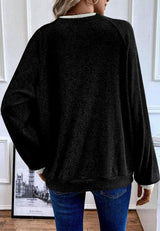 Contrast Quarter Button Round Neck Long Sleeve Top-3