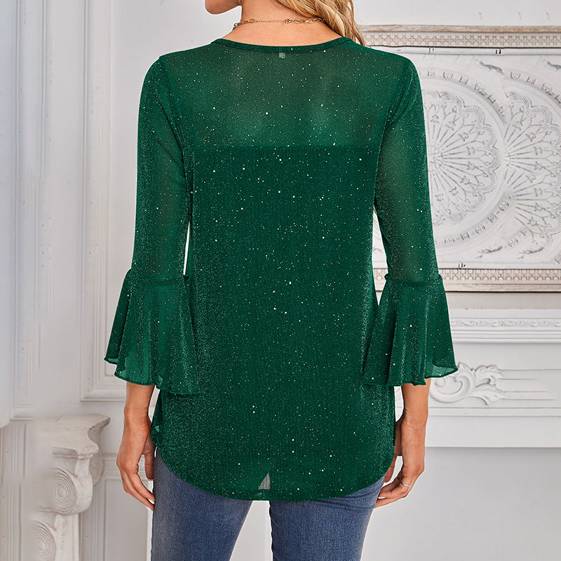 Ruffle Sparkle 3/4 Sleeve Top