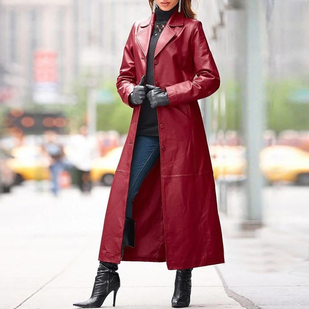 European Leather Long Coat