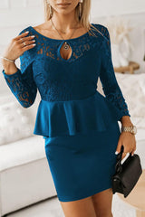 Lace Detail Long Sleeve Mini Dress-Dark Blue-7