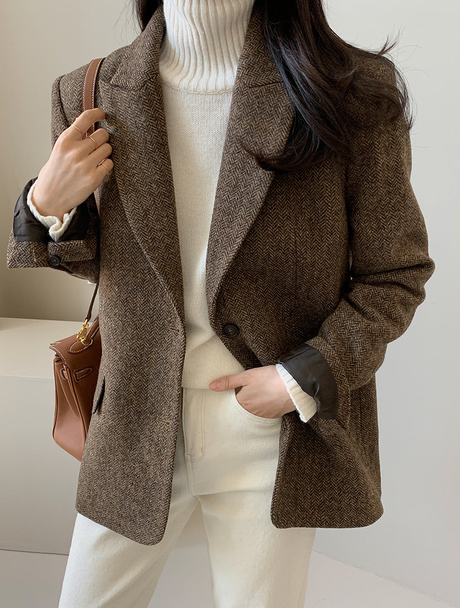 Chic Solid Wool Blazer for Women