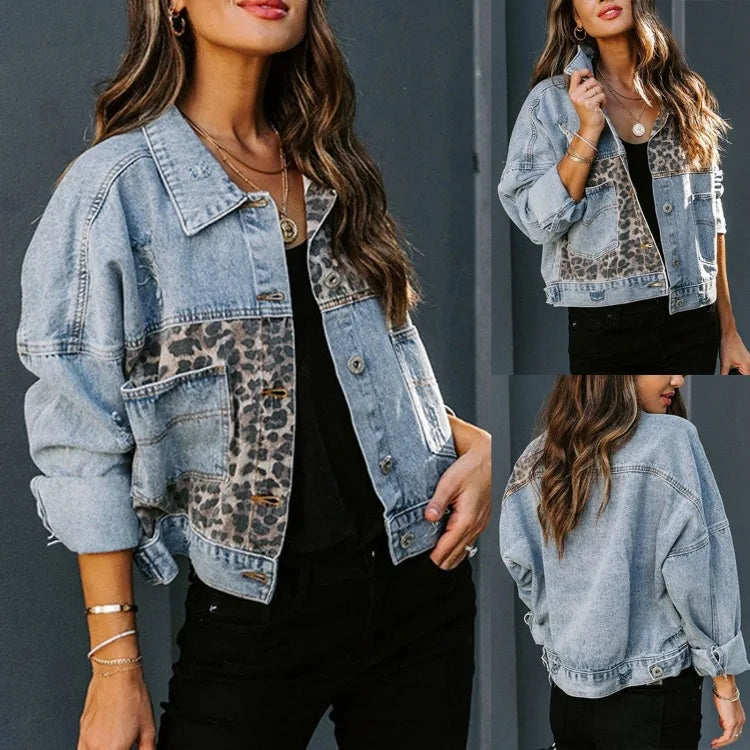 Leopard-Print Stitch Denim Jacket – Bold and Unique Streetwear-6