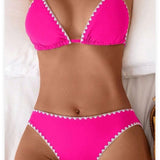 Solid-color Floral-print Halter-style Two-piece Swimsuit