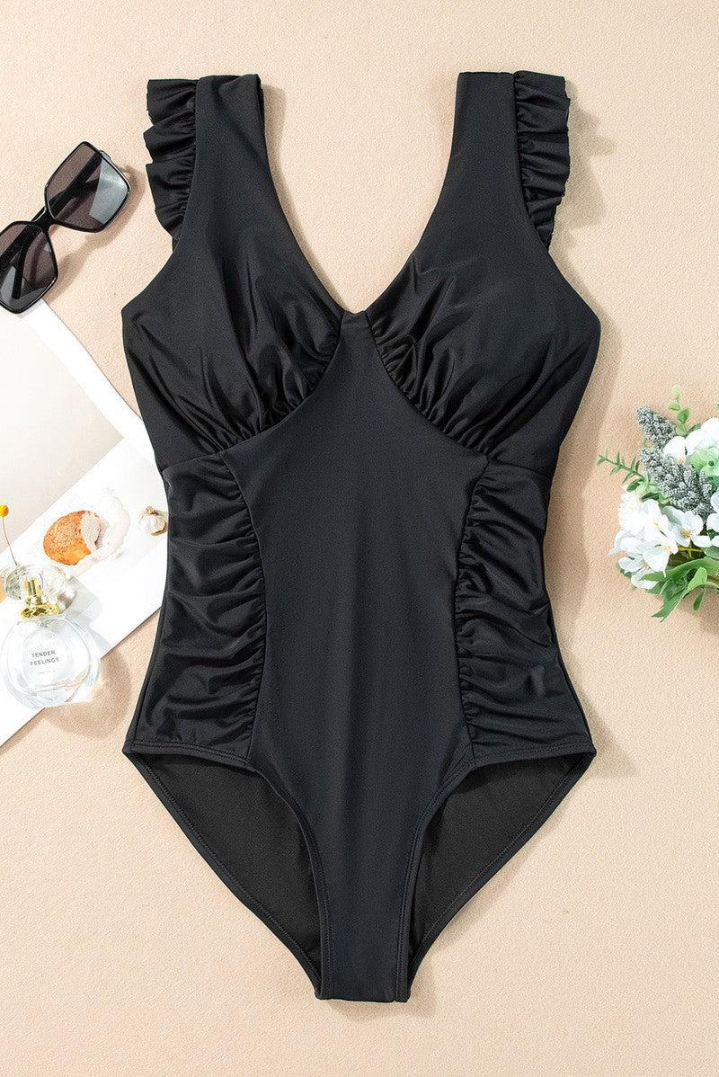 Full Size Ruched V-Neck One-Piece Swimwear-6