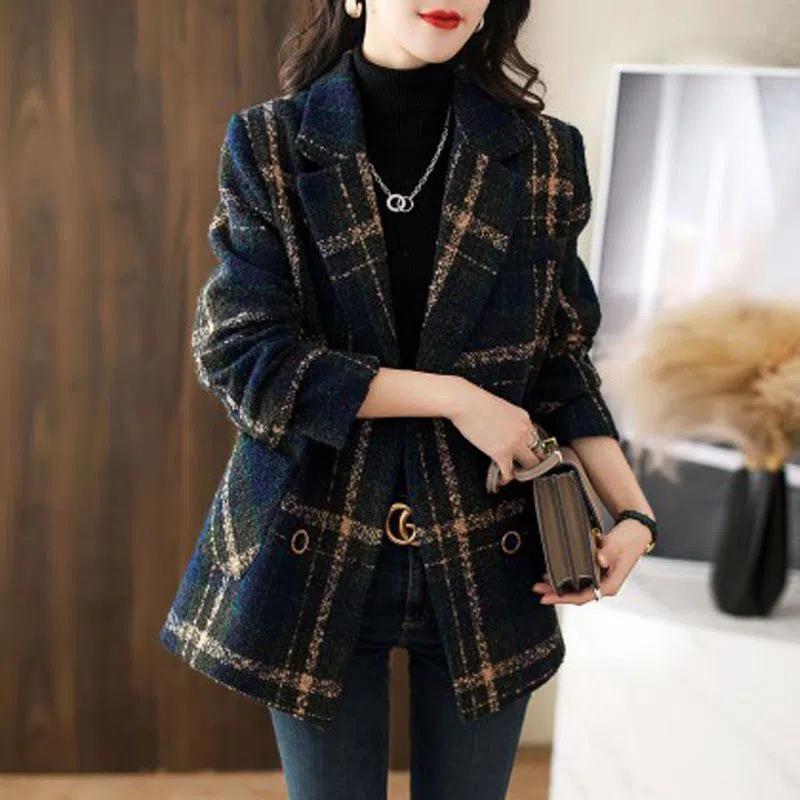 Retro Plaid Slimming Wool Coat