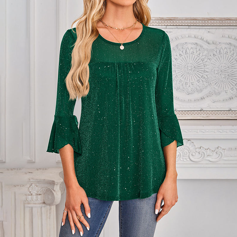 Ruffle Sparkle 3/4 Sleeve Top