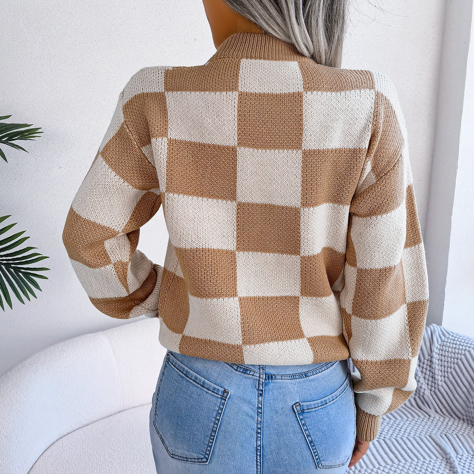 Checkered Crewneck Sweater