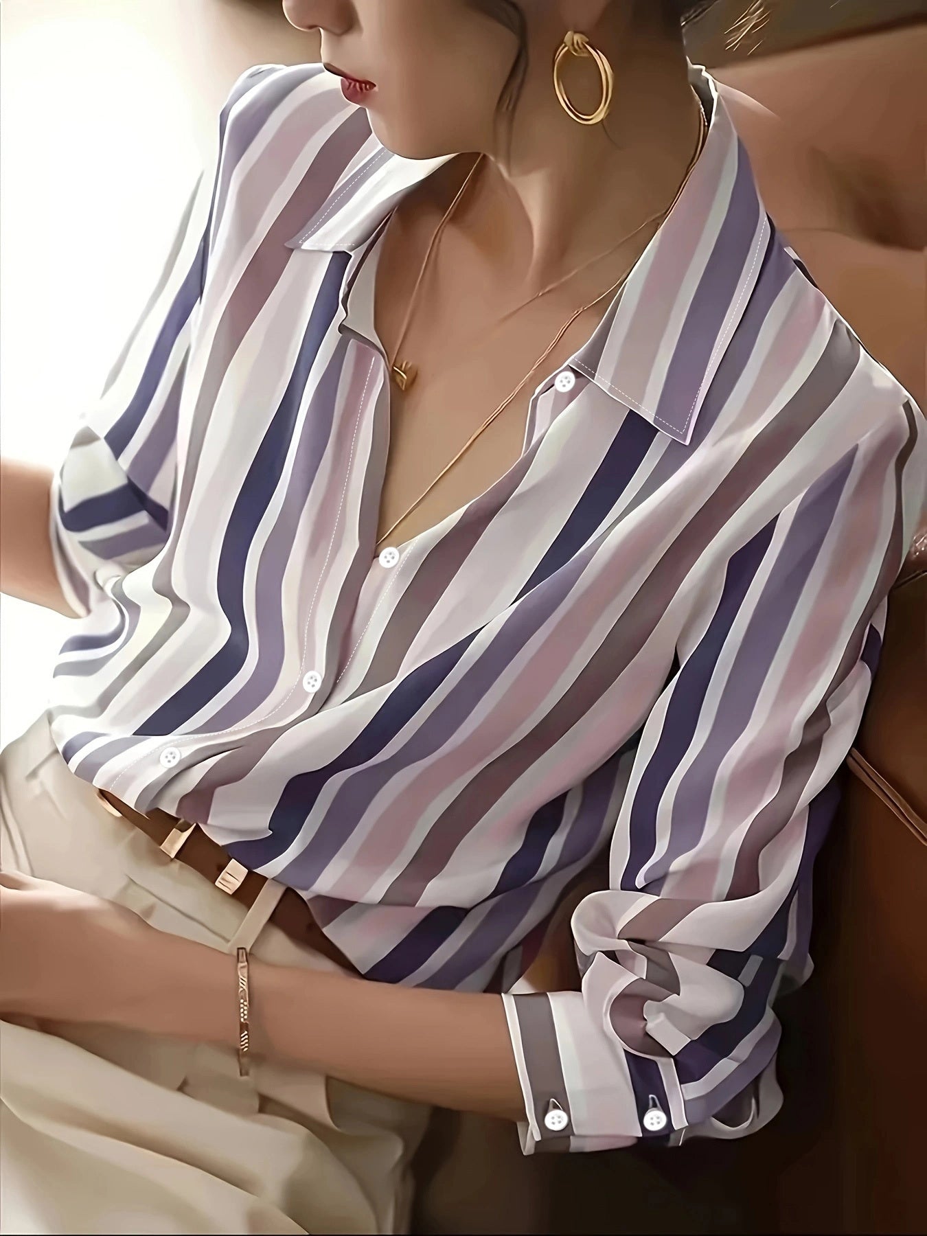 Striped Button Down Blouse