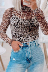 Turtleneck Leopard Long Sleeve Bodysuit-Leopard-1