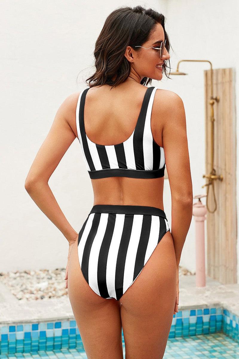 Striped Tank High Waist Bikini