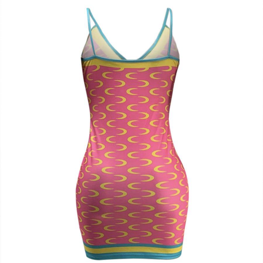 Ladies' Printed V-Neck Slim Fit Dress – Stylish & Fashionable