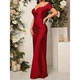 Women's Off-Shoulder Bodycon Gown, Short Sleeve High Slit Formal Evening Dress