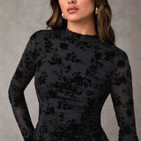 Hollow-out Flocking Sheath Slim Dress For Women