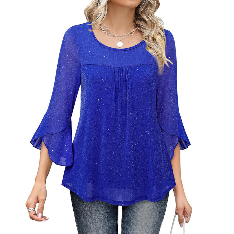 Ruffle Sparkle 3/4 Sleeve Top