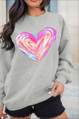 Valentine’s Day Heart Round Neck Drop Shoulder Sweatshirt-Gray-1