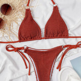 Textured Halter Neck Tie Side Bikini Set-15