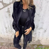 Women's Knitted Batwing Sleeve Cardigan – Fashion Loose Tassel Shawl | Cozy & Stylish Outwear-Black-2