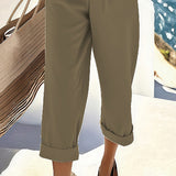 Women's Fashion Solid Color 2-Piece Set Short Sleeve Cross V-Neck Top With Ruched Detail & Wide Leg Jumpsuit With Pockets