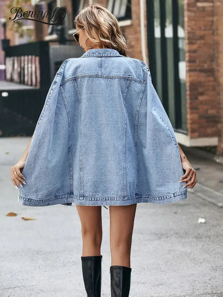 Denim Cape Jacket – Bold and Elegant Statement Piece