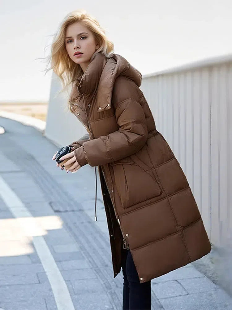 Elegant Over-the-Knee Puffer Coat – Cozy Winter Luxury