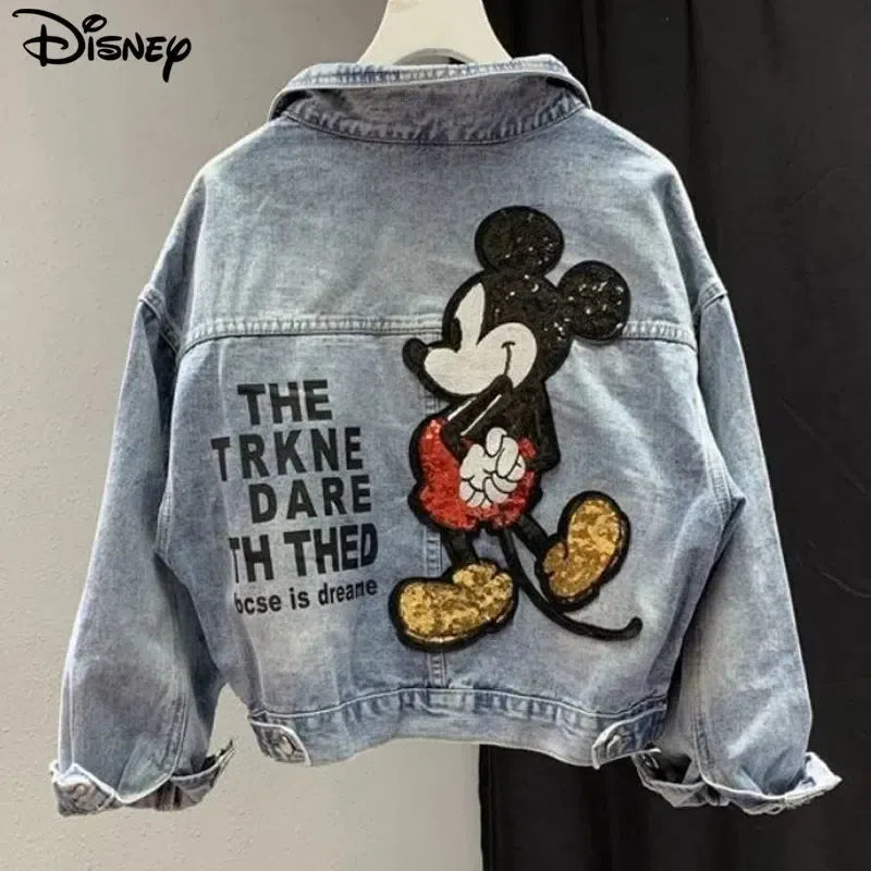 Disney Mickey Mouse Beaded Denim Jacket – Playful and Chic-Blue-1