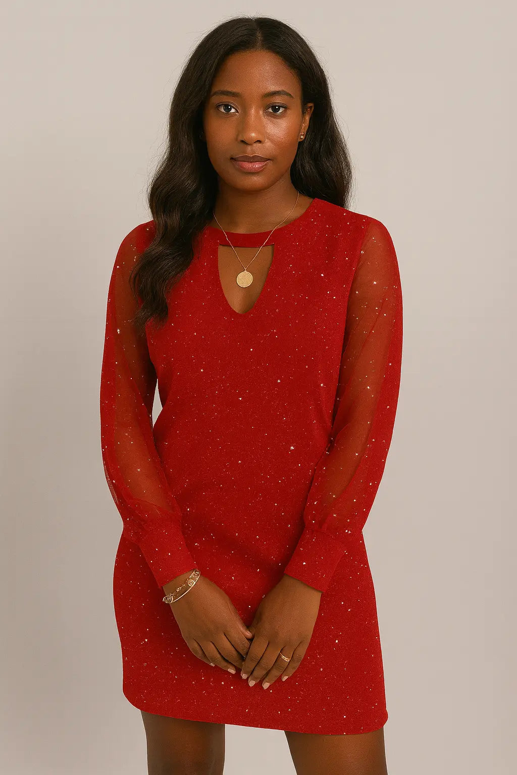 Gaun Leher V Lengan Panjang Musim Semi Dan Musim Gugur Gaun Penyambungan Renda Gaya Baru Untuk Pakaian Wanita