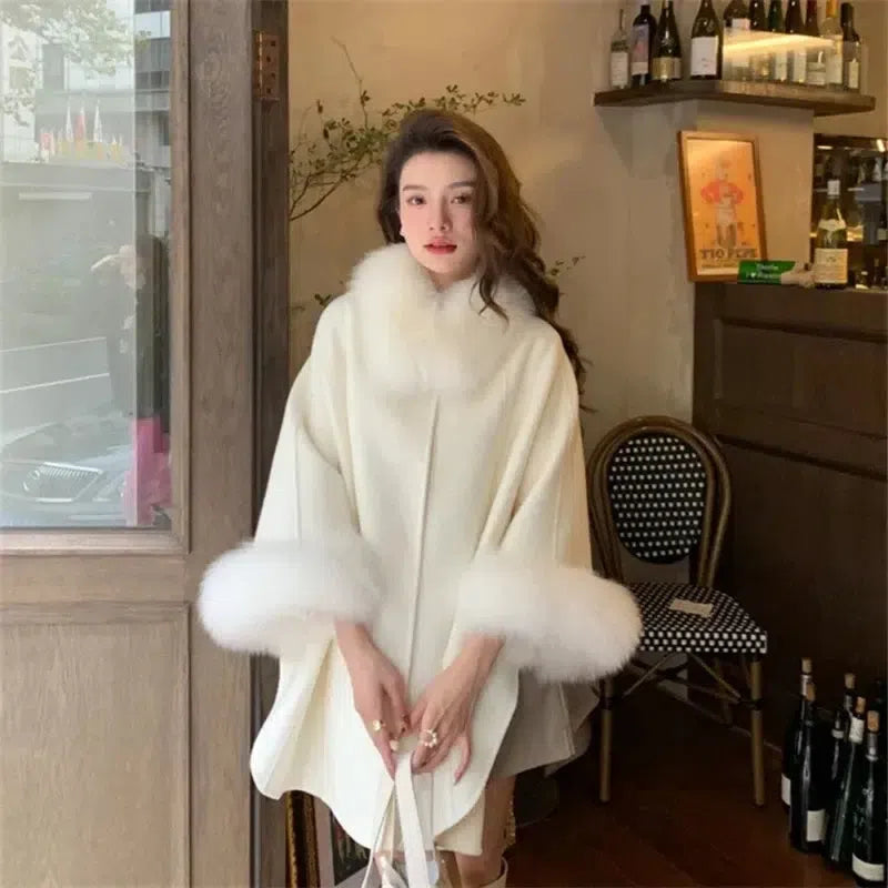 Fur Sleeve Detachable Real Fox Fur Collar Coat Wool 2024 New Autumn Winter Women's Warm A-line Jacket Luxury Thick Female Coat