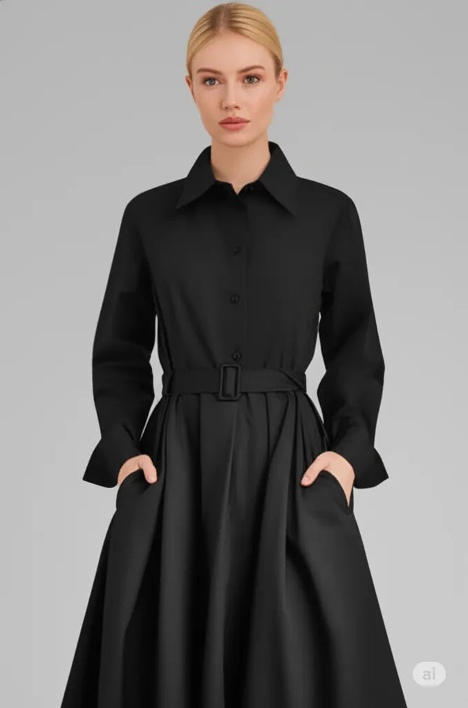 Gaun Longgar Wanita Pinggang Tinggi Elastis Menunjukkan Temperamen Tipis