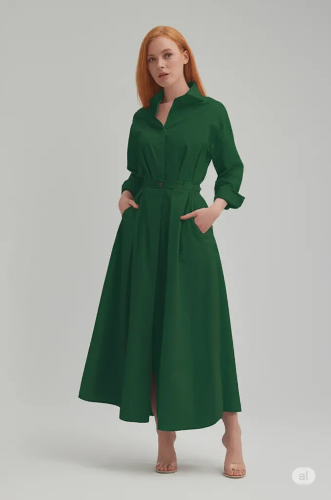 Gaun Longgar Wanita Pinggang Tinggi Elastis Menunjukkan Temperamen Tipis