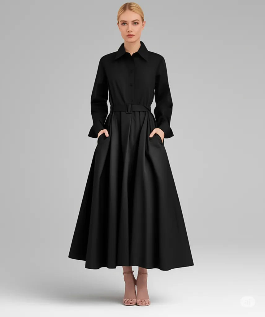 Gaun Longgar Wanita Pinggang Tinggi Elastis Menunjukkan Temperamen Tipis