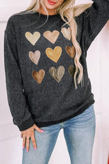 Heart Round Neck Dropped Shoulder Sweatshirt-Dark Gray-5