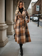 New Style Lapel Woolen Lace-up Double-breasted Extended Coat, Women's Windbreaker