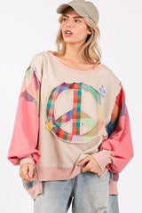 SAGE + FIG Full Size Contrast Peace Patch Dropped Shoulder Sweatshirt-5