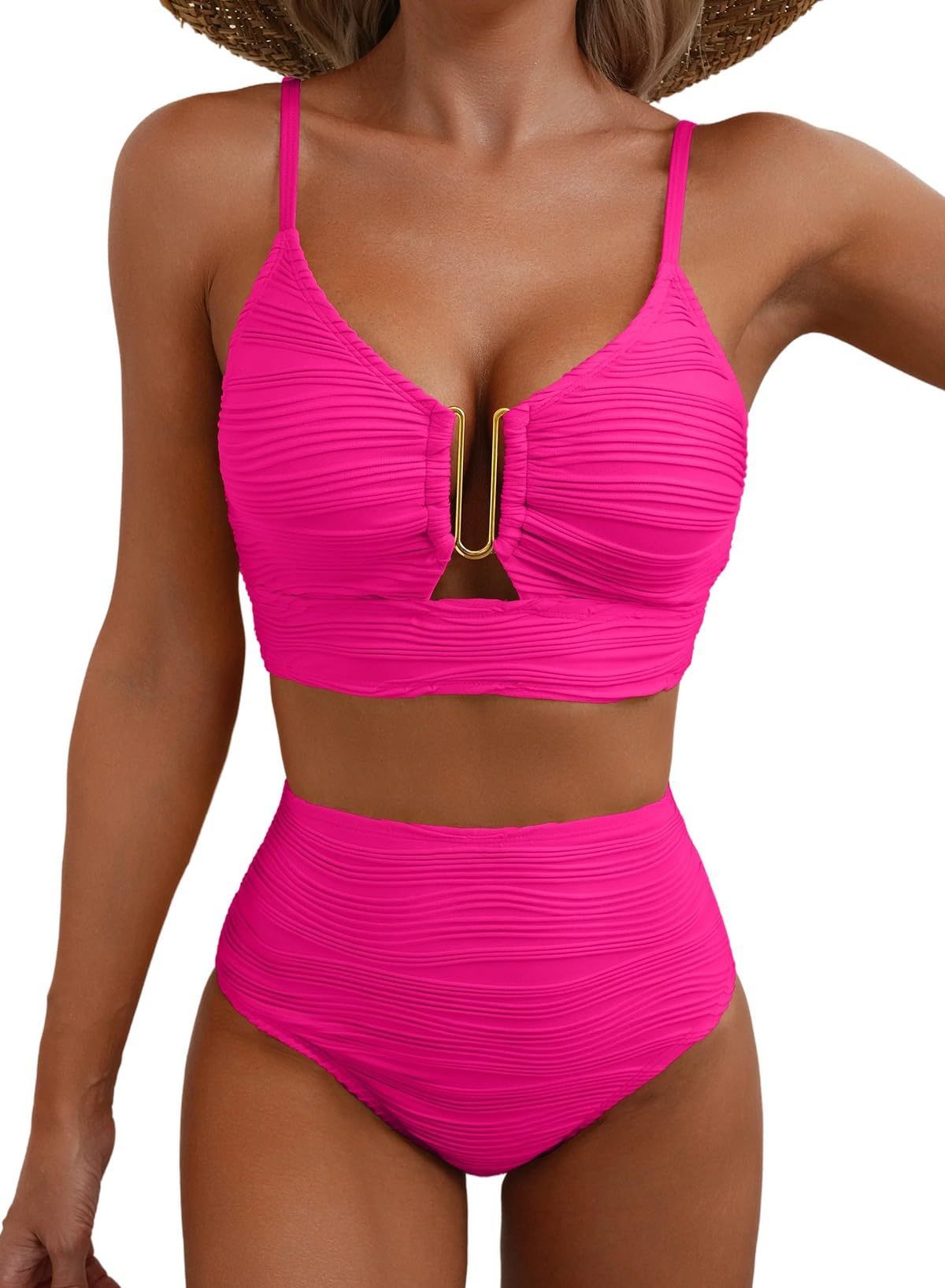 Women's V-Neck Hollow Bikini Swimsuit | High-Waist Design