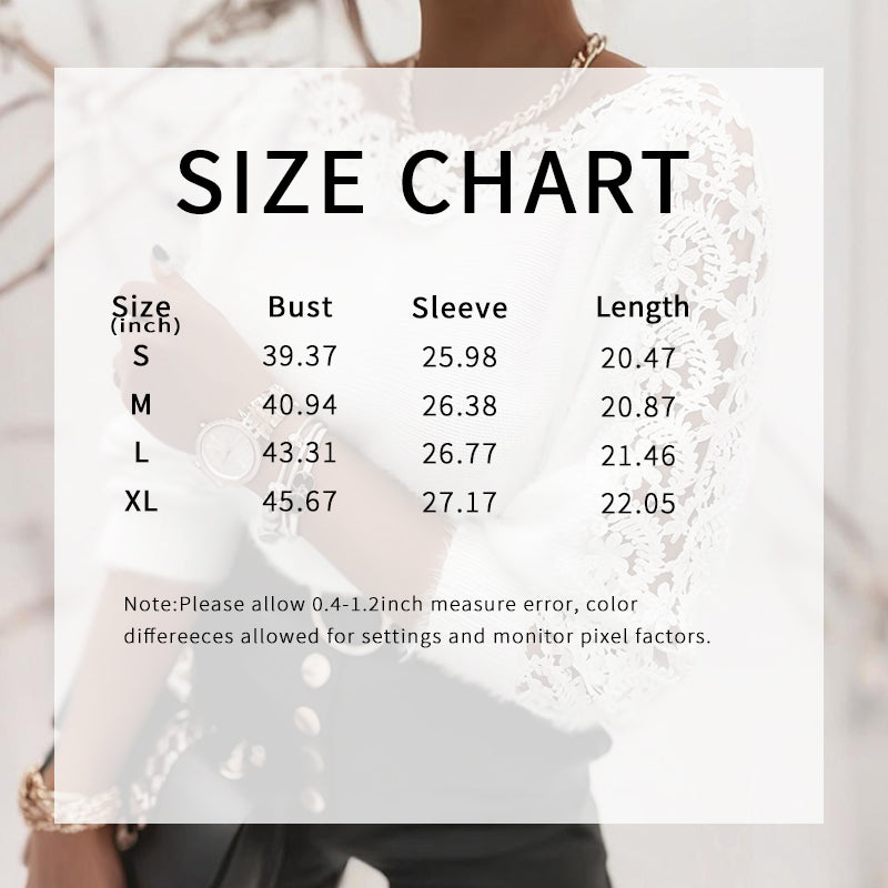 Women's Lace Patch Sweater, Hollow-Out Crewneck Long Sleeve Soft Pullover