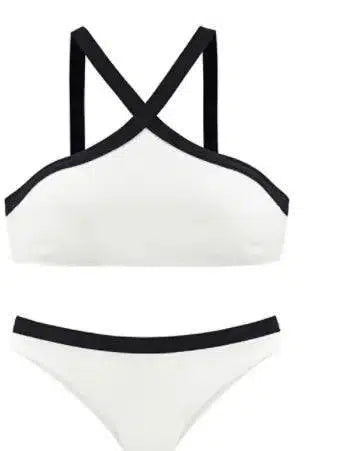 Black and white stitching sexy bikini-White-3