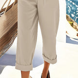 Women's Fashion Solid Color 2-Piece Set Short Sleeve Cross V-Neck Top With Ruched Detail & Wide Leg Jumpsuit With Pockets