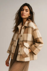 Mantel Bulu Palsu Campuran Wol Busana Wanita