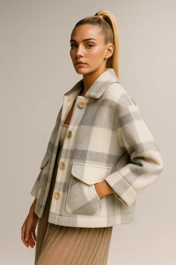 Mantel Bulu Palsu Campuran Wol Busana Wanita