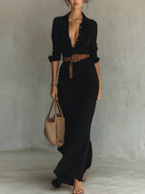 Chic Belted Irregular Long Shirt Dress