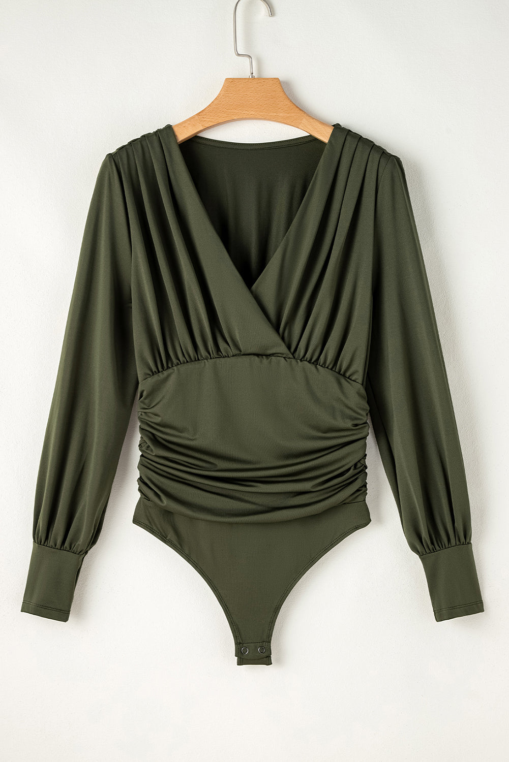 Ruched Surplice Long Sleeve Bodysuit