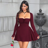 Fashion Low-Neck A-Line Dress - Chic Long-Sleeved Party & Evening Wear