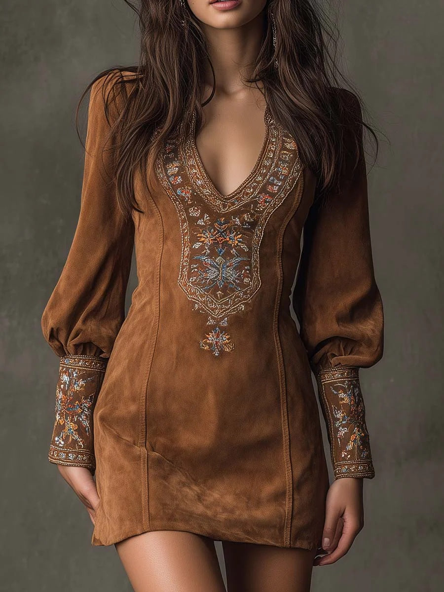 Elegant Embroidered V-Neck Dress
