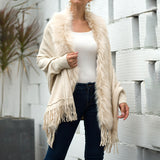 Faux Fur Trim Fringe Cardigan