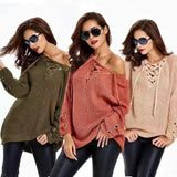 Women Sweater woman Sweaters V Neck Lace Up-3